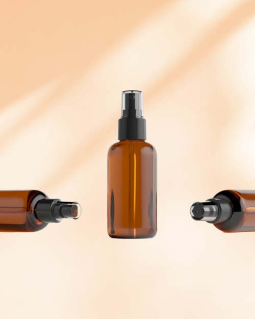 Decorative Image of Amber Bottle with treatment pump for Ready to Label Massage Oil.